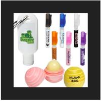 Lip Balm, sanitizer, sunscreen, EOS, toiletry bags 